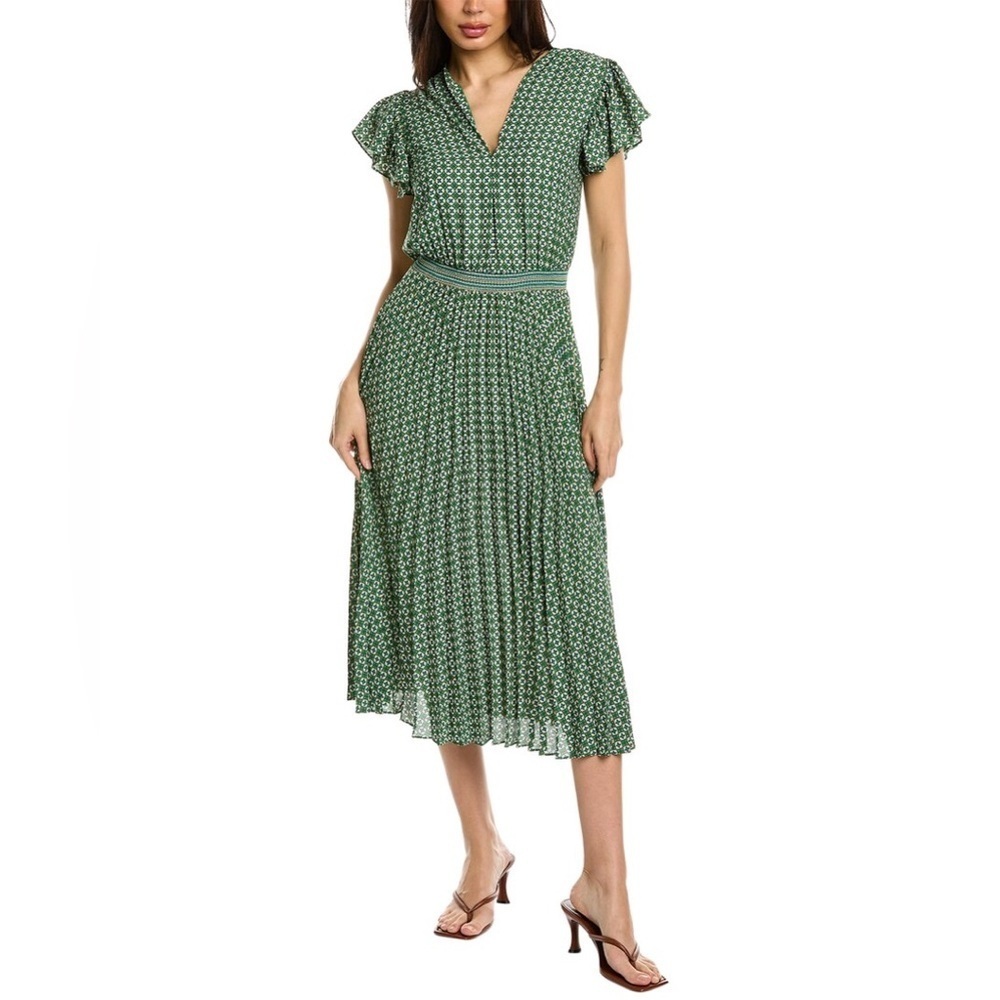 Max Studio Green Pleated Midi Dress Floral Print NWT Small